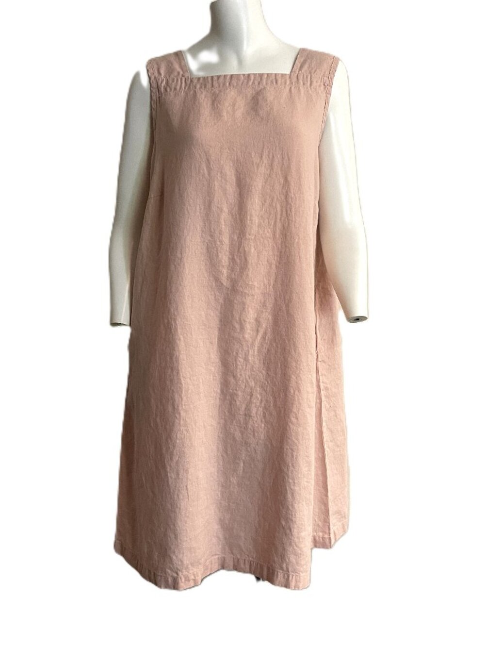 FLAX 100% Linen Dress Medium (10-14) Pink Lagenlook Pockets Pullover Coastal